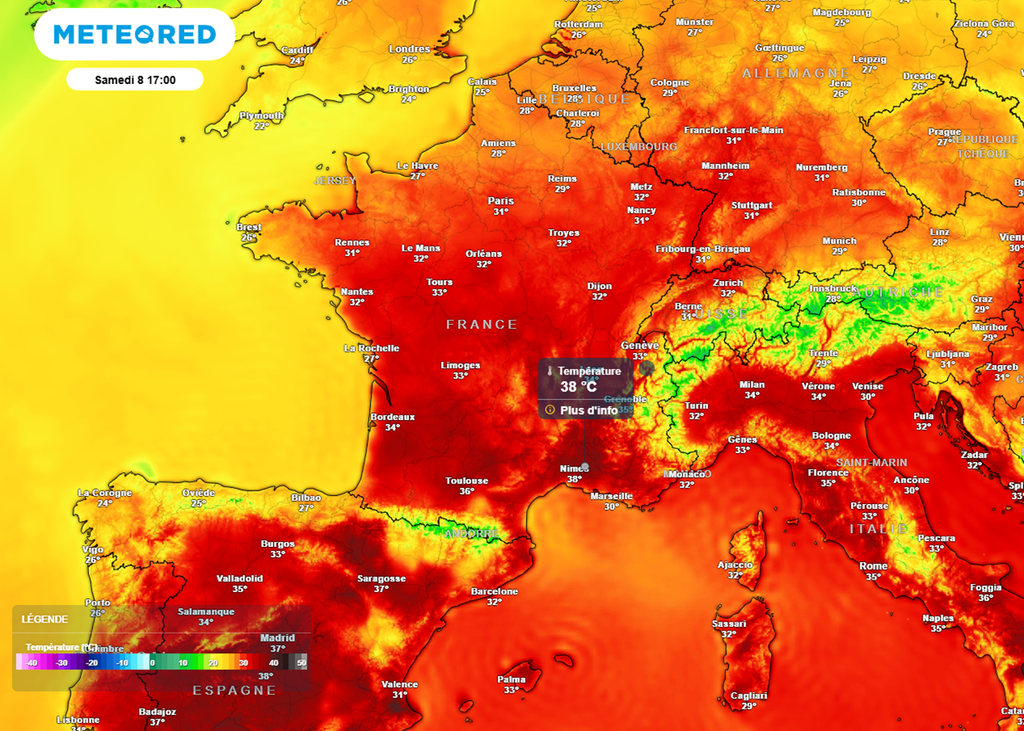 Dès ce week-end, les valeurs à plus de 35°C se multiplieront dans le sud du pays. Dès ce week-end, les valeurs à plus de 35°C se multiplieront dans le sud du pays.