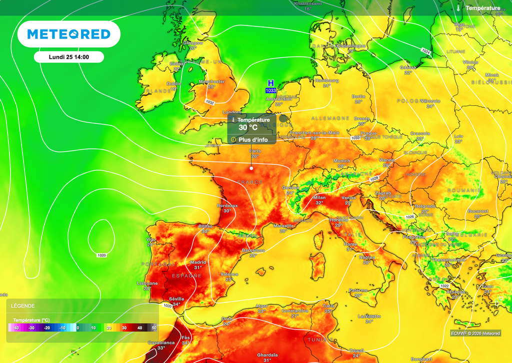 Chaleur forte possible aussi bien au sud qu'au nord en cours de week-end.