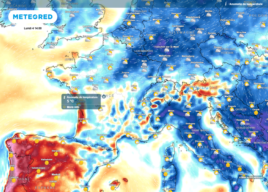 Lundi après-midi anomalie de températures Lundi après-midi anomalie de températures