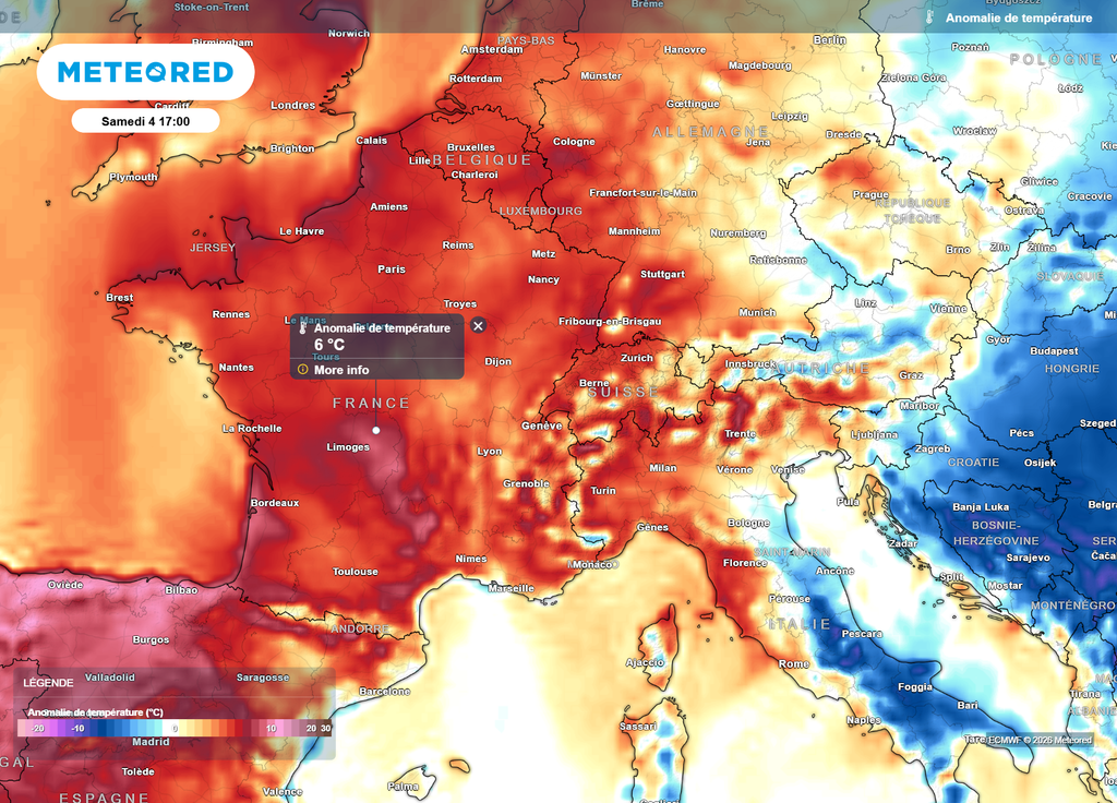 Samedi après-midi, les températures vont faire un bond en avant, repassant 3 à 6°C au-dessus des moyennes de saison selon les régions.
