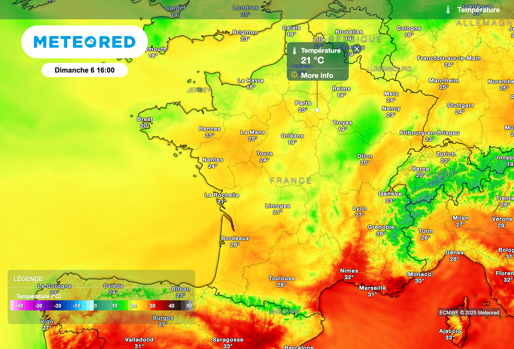 Forte baisse des températures dimanche après-midi sous les pluies de la perturbation. Forte baisse des températures dimanche après-midi sous les pluies de la perturbation.