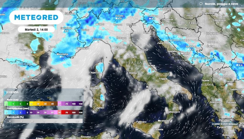 Situazione prevista per martedì 2 giugno, MATTINA. ECMWF-Meteored
