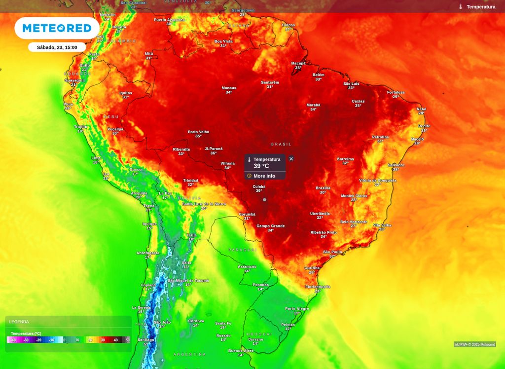Temperatura máxima prevista para o sábado (23).