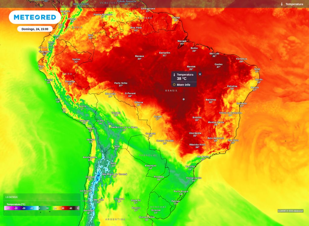 Temperatura máxima prevista para o domingo (24).
