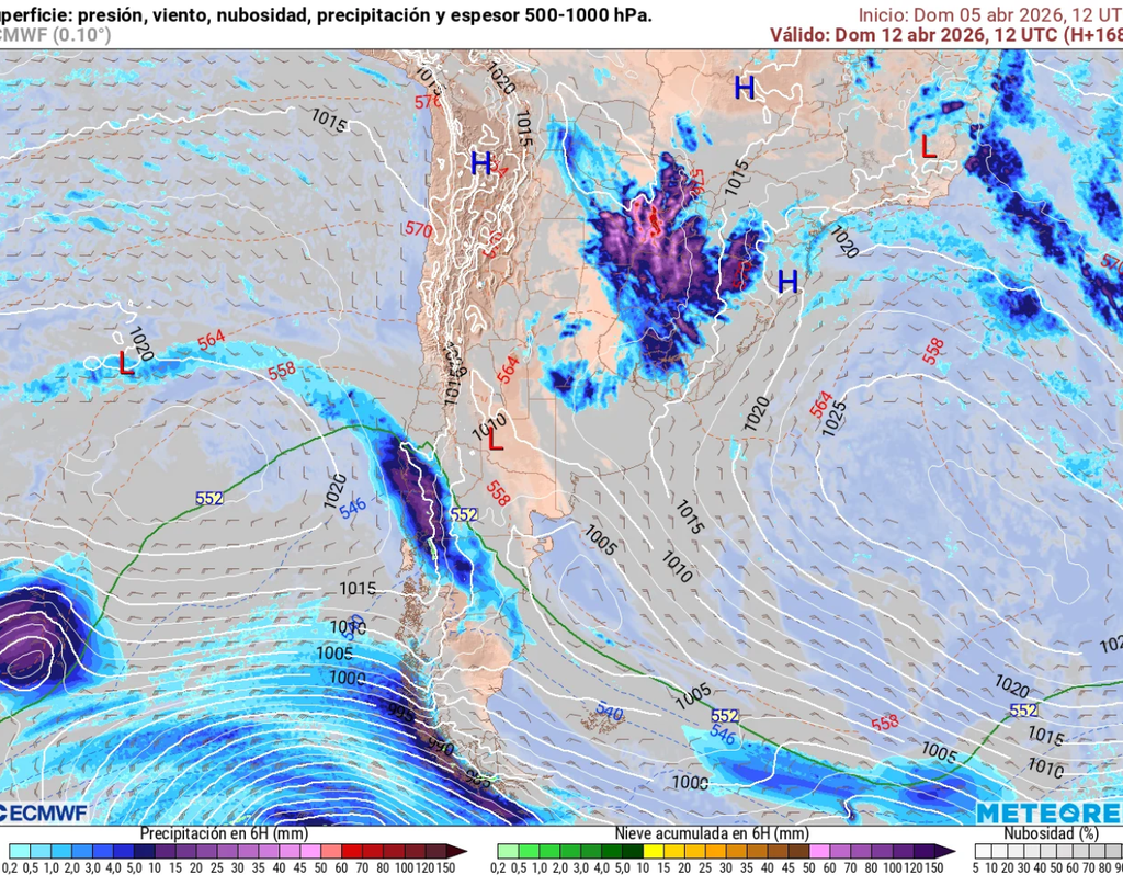 lluvias en el sur. ECMWF proyecta el regreso de las lluvias hacia el fin de semana en el sur de Chile, especialmente entre Biobío y Los Lagos, aunque con incertidumbre en su intensidad y alcance.