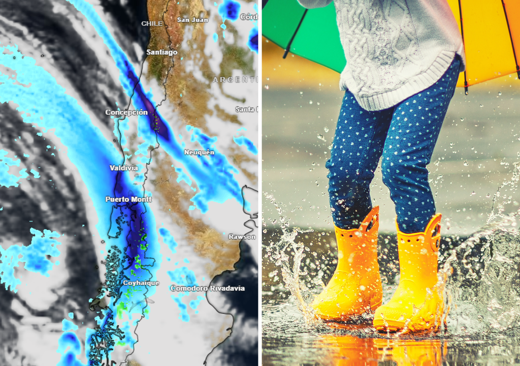 Sistema frontal avanza por el sur de Chile con lluvias intensas, mientras el temporal obliga a sacar paraguas y botas en varias ciudades