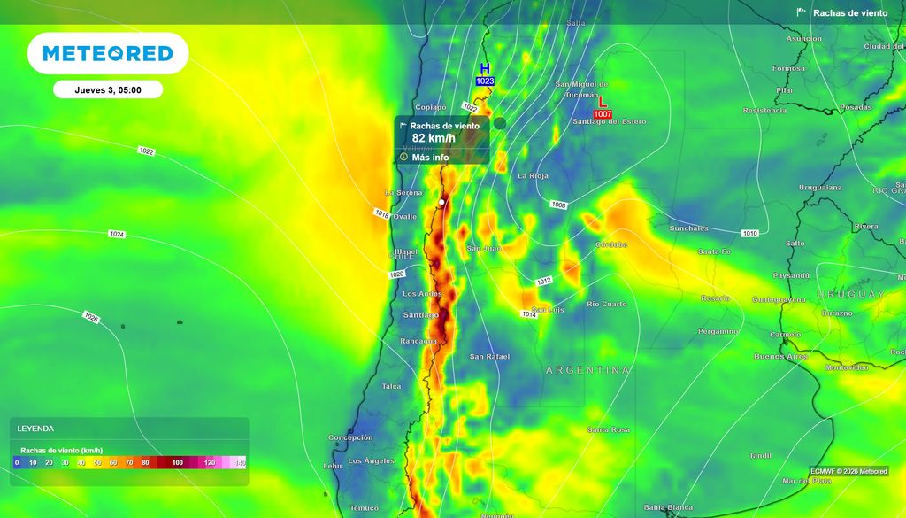 Este jueves se esperan rachas rondando los 80 km/h en la cordillera de Coquimbo.