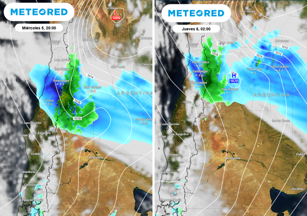 La banda frontal avanzará desde el Maule y La Araucanía hacia la zona central, concentrando lluvias y nevadas entre miércoles y jueves.
