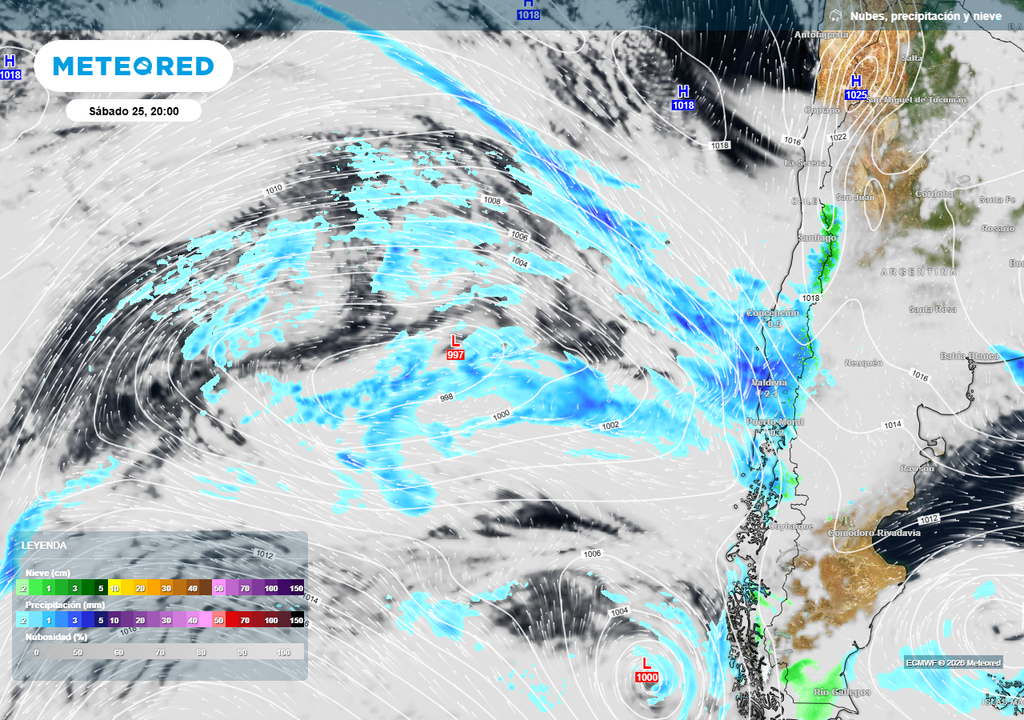 Hasta 4 sistemas frontales se aproximan a Chile centro-sur esta semana El cuarto sistema frontal de la semana arribaría la noche del sábado (25) a Chile centro-sur.