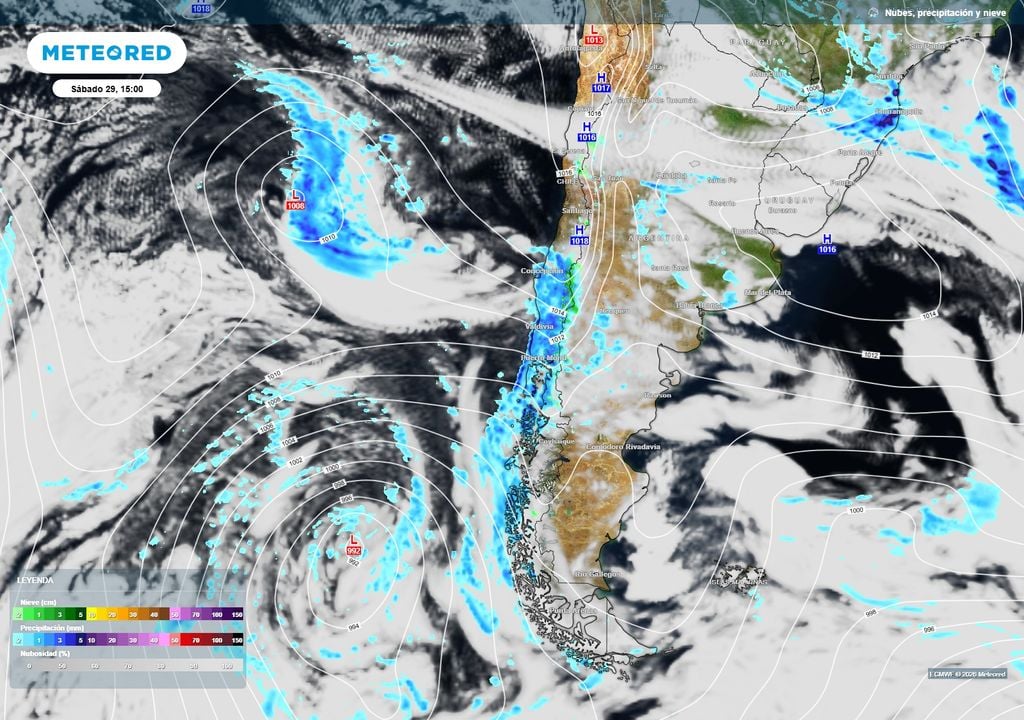 Las precipitaciones se concentrarán desde Maule hacia el sur, con chubascos, nieve en sectores cordilleranos e inestabilidad persistente entre La Araucanía y la Patagonia.