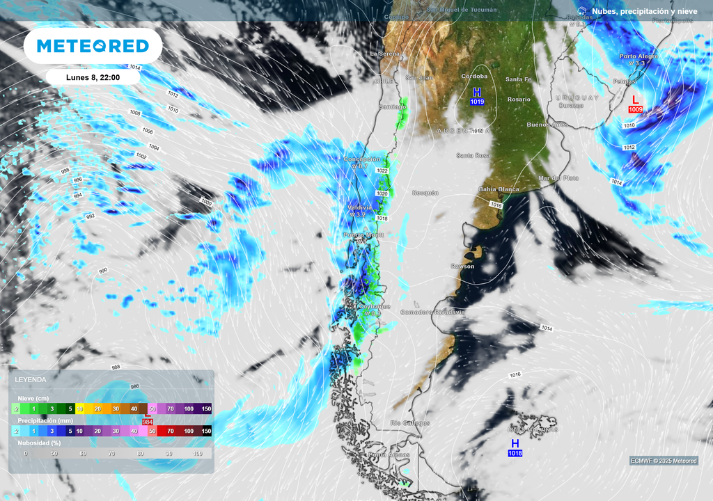 La semana comienza con lluvias que afectarán desde parte del Ñuble hasta Aysén.