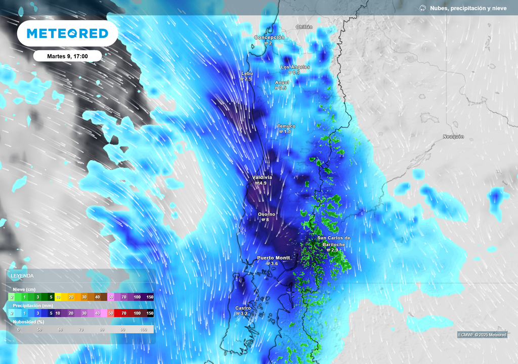 La región de Los Ríos será la más afectada por las precipitaciones en este comienzo de semana.