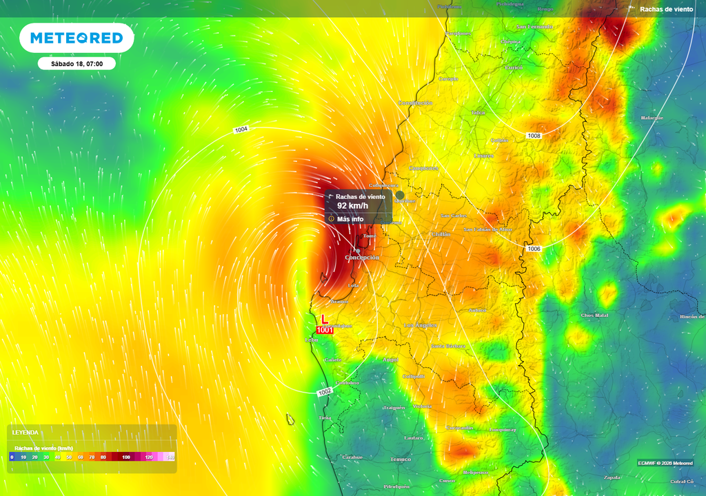 rachas de viento Un nuevo temporal de vientos potentes se desatará sobre el Biobío en la madrugada y mañana del sábado 18.