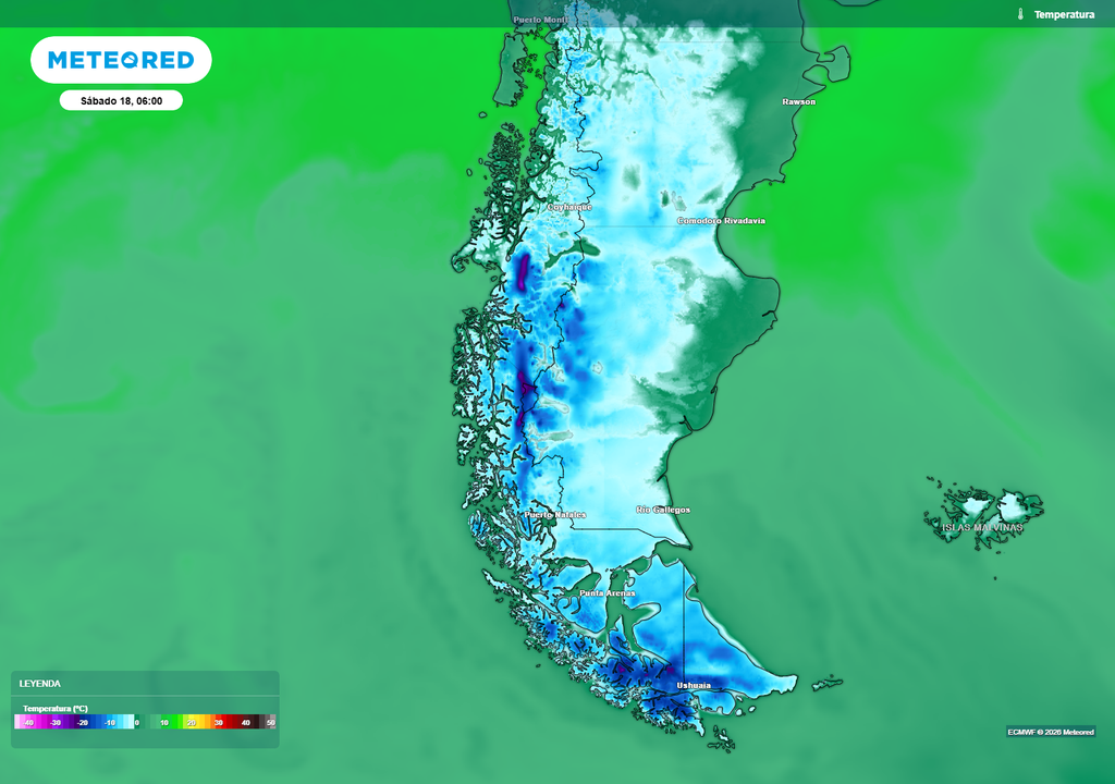 temperaturas mínimas previstas El aire gélido estará presente durante el fin de semana en la zona austral de Chile. Las mínimas podrían bajar de -10 ºC.