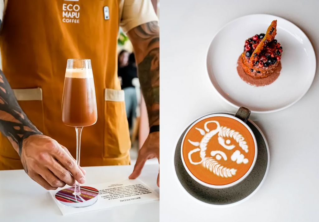 cafeteria Se define como una cafetería de autor que fusiona café de especialidad con sabores tradicionales del sur de Chile y la cultura mapuche. Imagen: Eco Mapu Coffee