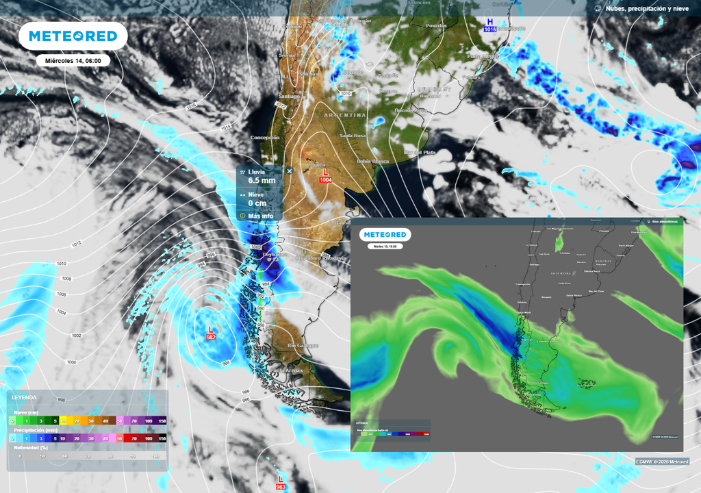 mamas de precipitación y río atmosférico.