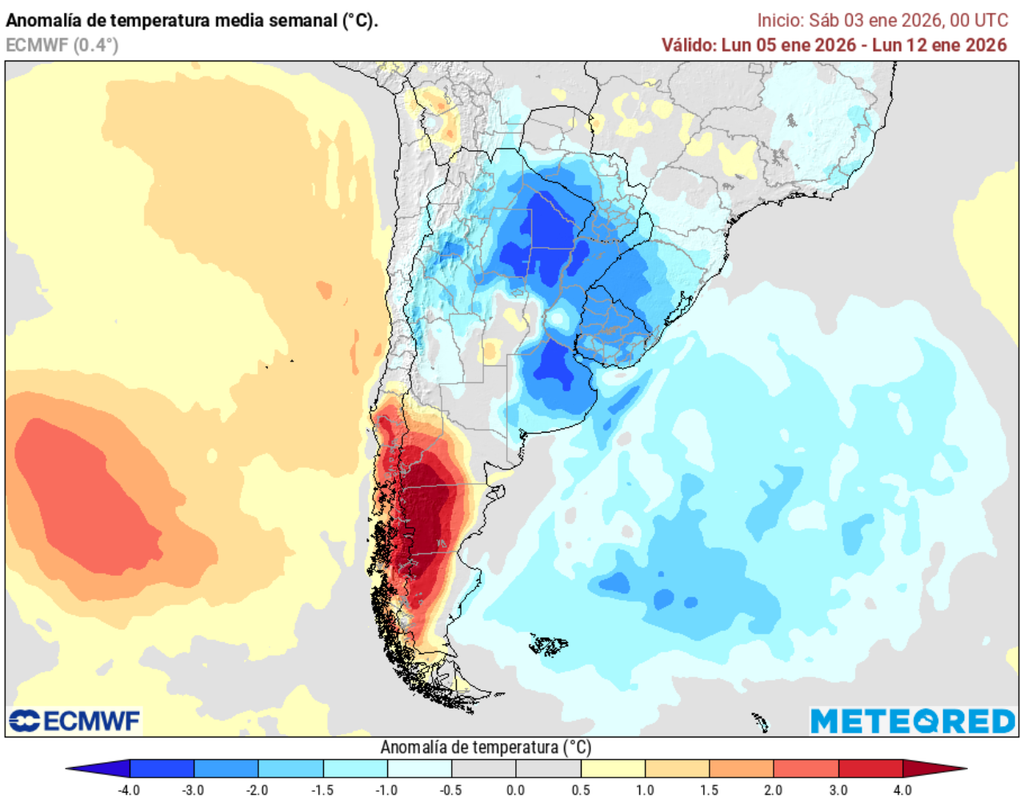 mapa de anomalía de temperatura.