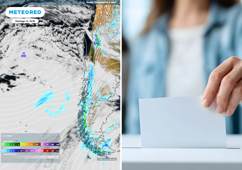 mapa de pronóstico de lluvias y persona depositando un voto en una urna mapa de pronóstico de lluvias y persona depositando un voto en una urna