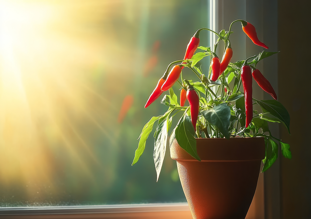 Chilipflanze, Fensterbank, Keimung, Wachstum, Zuhause Chilipflanze, Fensterbank, Keimung, Wachstum, Zuhause