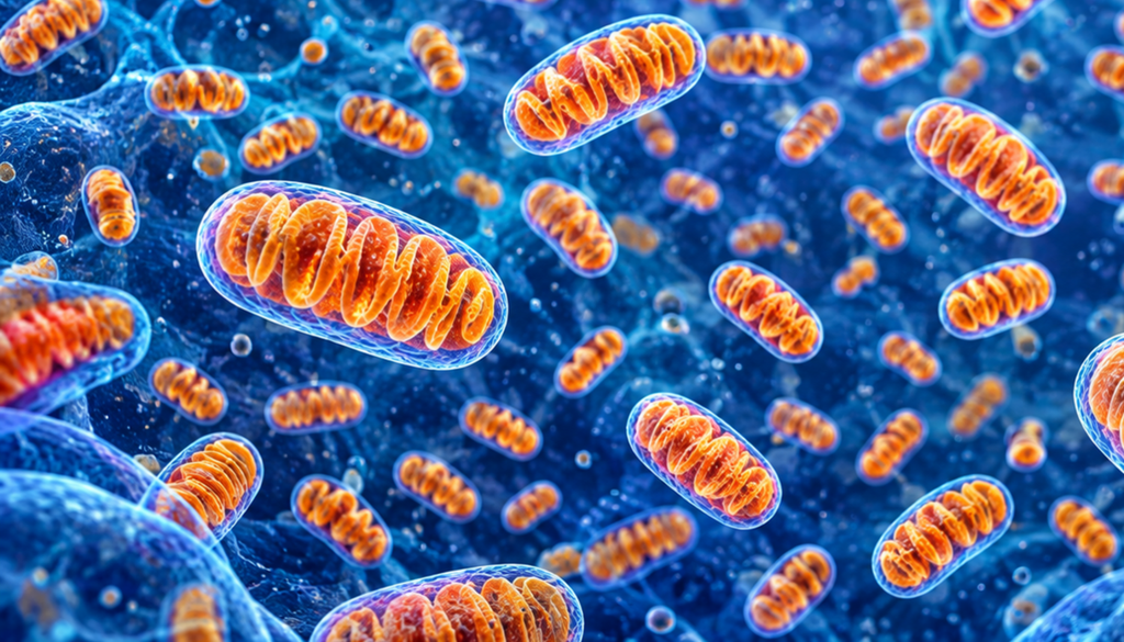 Mit Polaritonenzustand ist ein Zustand gemeint, bei dem Licht extrem stark mit Materie wechselwirkt. Womöglich spielt sich so etwas auch in Mitochondrien ab, sagen die Forschenden. Bild: KI-generiert