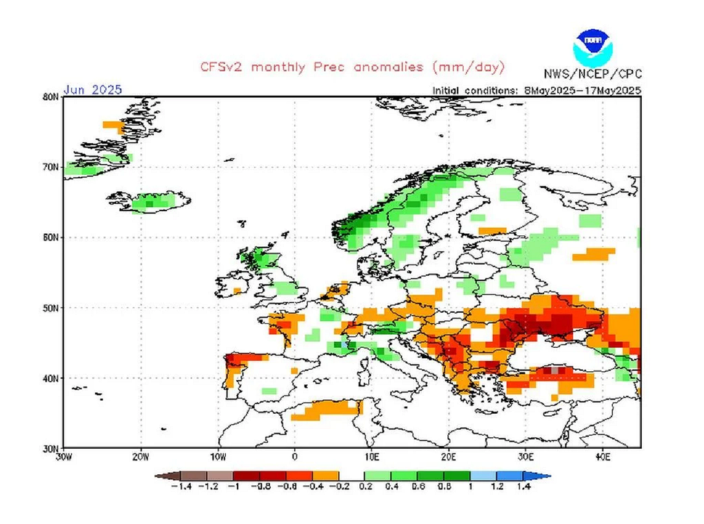 Le modèle CFS de la NOAA indique une forte probabilité de temps sec en juin lors de sa dernière actualisation. Le modèle CFS de la NOAA indique une forte probabilité de temps sec en juin lors de sa dernière actualisation.