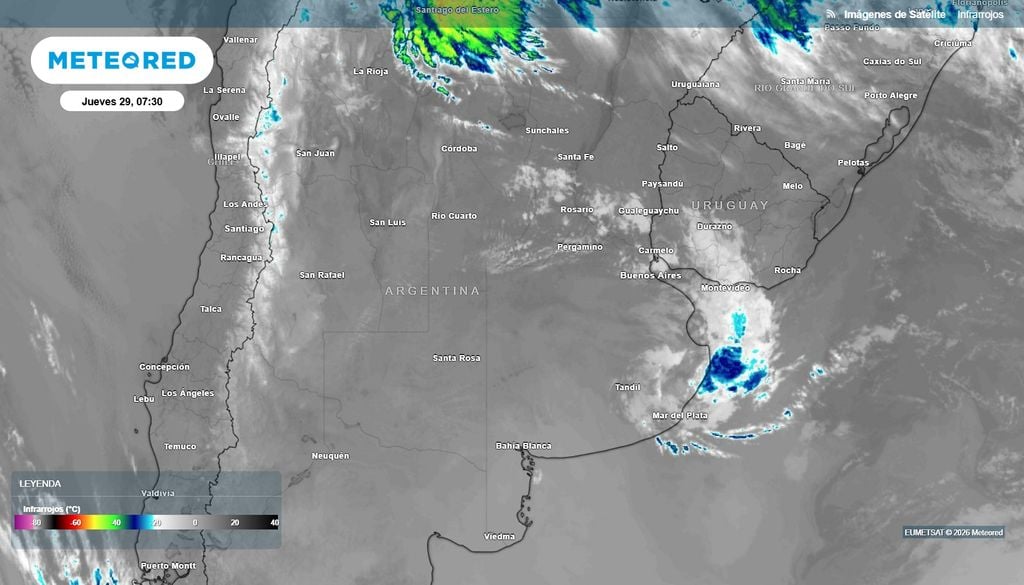 Buenos Aires AMBA pronóstico tiempo clima lluvias primavera fin de semana River Boca "Pintoresca" baja presión observada a traves de imágenes de satélie sobre el este de la provincia de Buenos Aires, fomentando la inestabilidad.