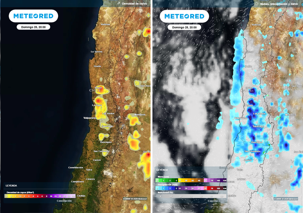 Los chubascos y la actividad eléctrica serán más intensos en horas de la tarde-noche del domingo (25). Se extenderán hasta la madrugada del lunes (26) en algunos sectores.