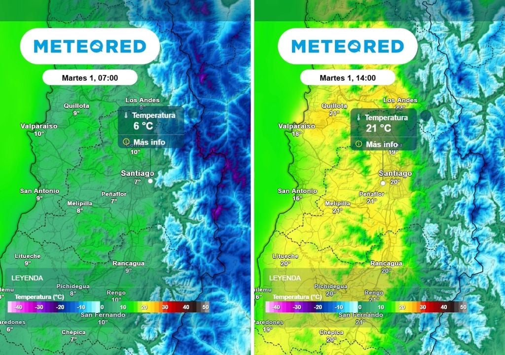 Mínimas entre 5 y 6 °C en Santiago y máximas sobre los 20 °C así cambiará la temperatura durante la próxima semana en la capital.