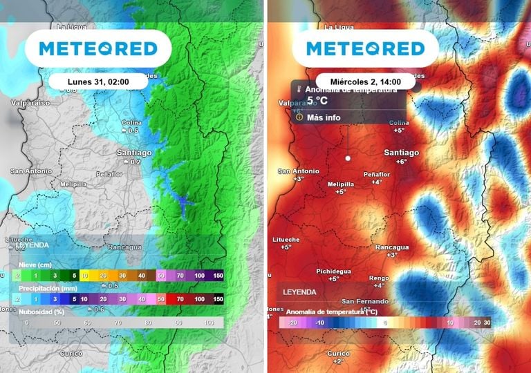 Chubascos el lunes y luego el cambio en Santiago: m&aacute;s de 20 &deg;C durante varios d&iacute;as