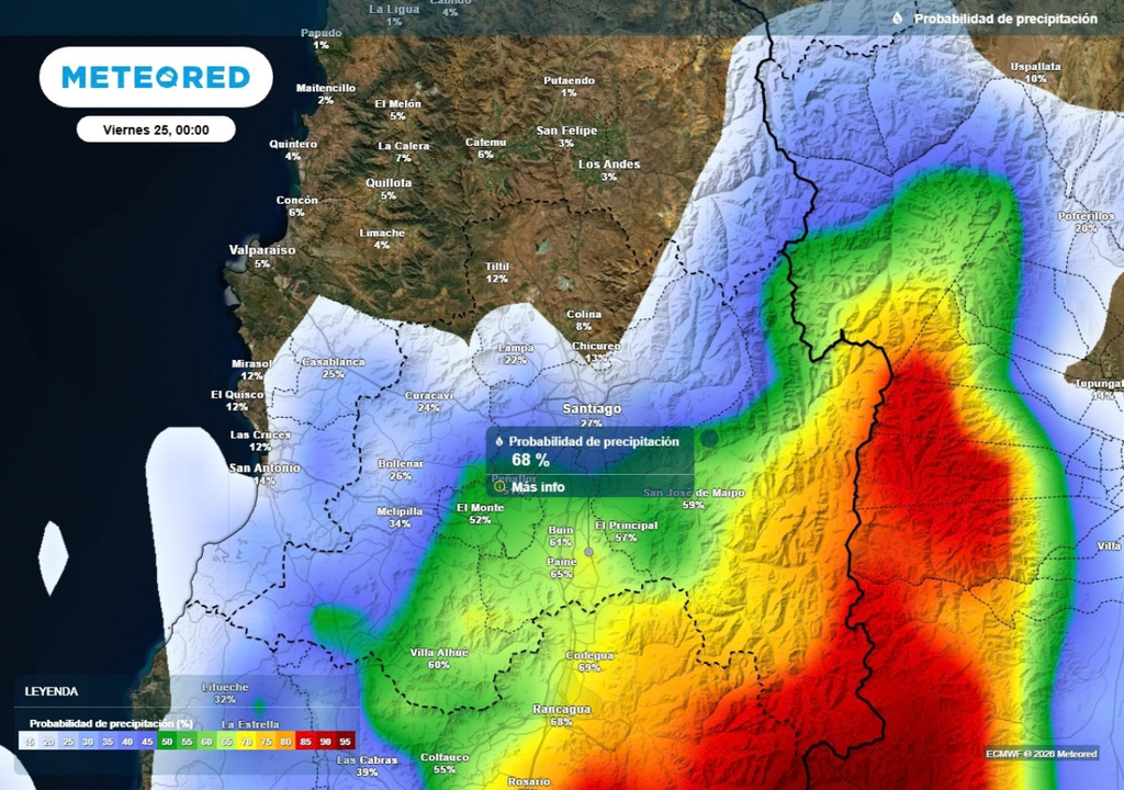 probabilidad de precipitaciones Existe mayor probabilidad de precipitaciones durante la madrugada del viernes en el sur de la capital.