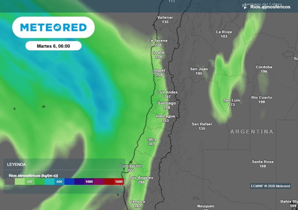 Río atmosférico El próximo martes las lluvias podrían alcanzar Santiago, nuevamente potenciadas por un río atmosférico.