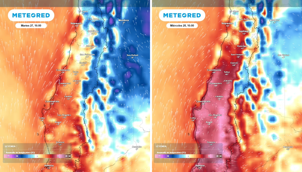 anomalías de temperatura A mediados de semana tendremos un ascenso térmico, visiblemente más marcado durante el miércoles en la tarde.