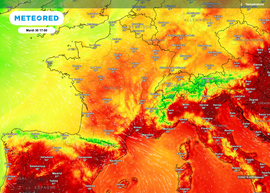 De l'air plus frais s'observera vers les côtes du nord-ouest, chaleur modérée ailleurs.