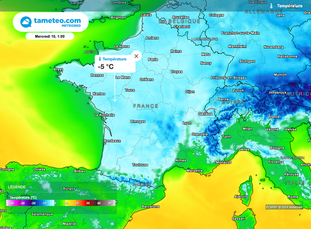 Gel généralisé et pouvant être fort pour les matinées de la semaine prochaine, jusque dans l'Ouest.