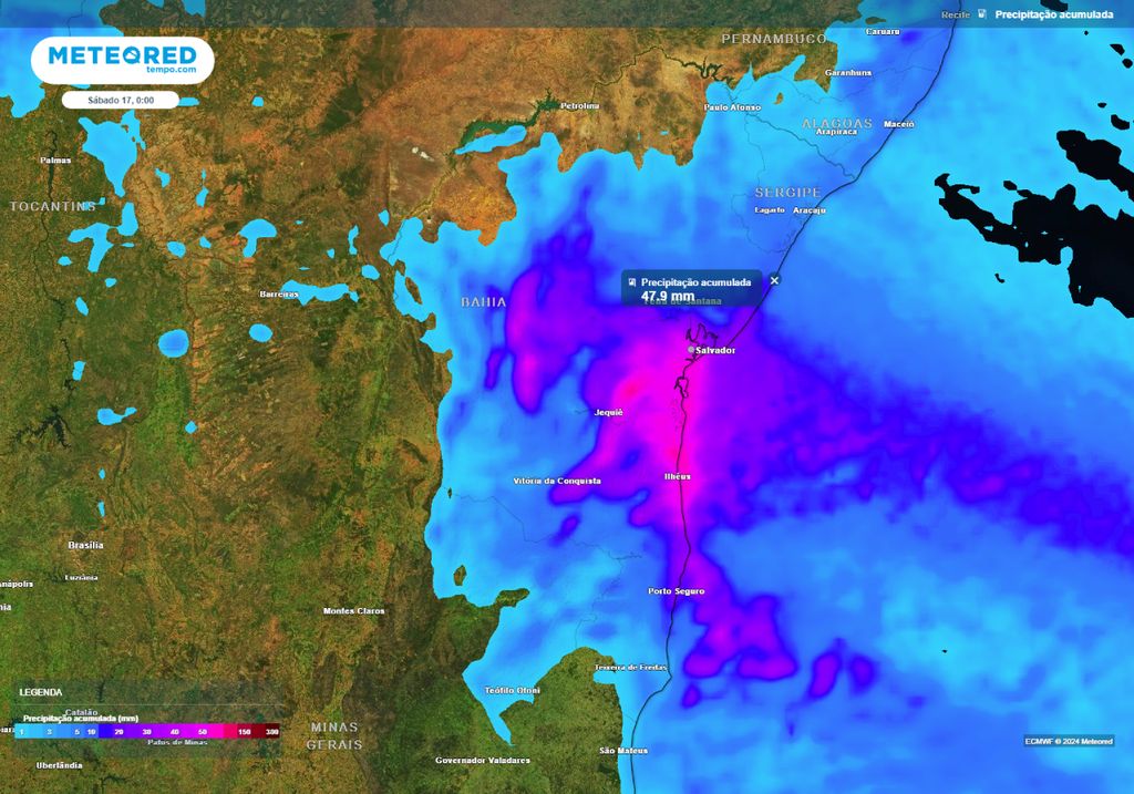 previsão de chuva no leste da Bahia