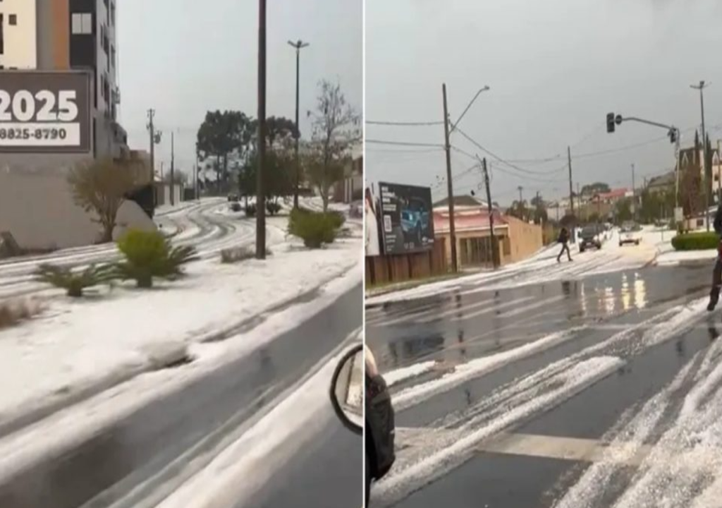 Defesa Civil orienta cuidados após tempestade com granizo danificar imóveis em Ponta Grossa. Foto: Reprodução/ Redes Sociais