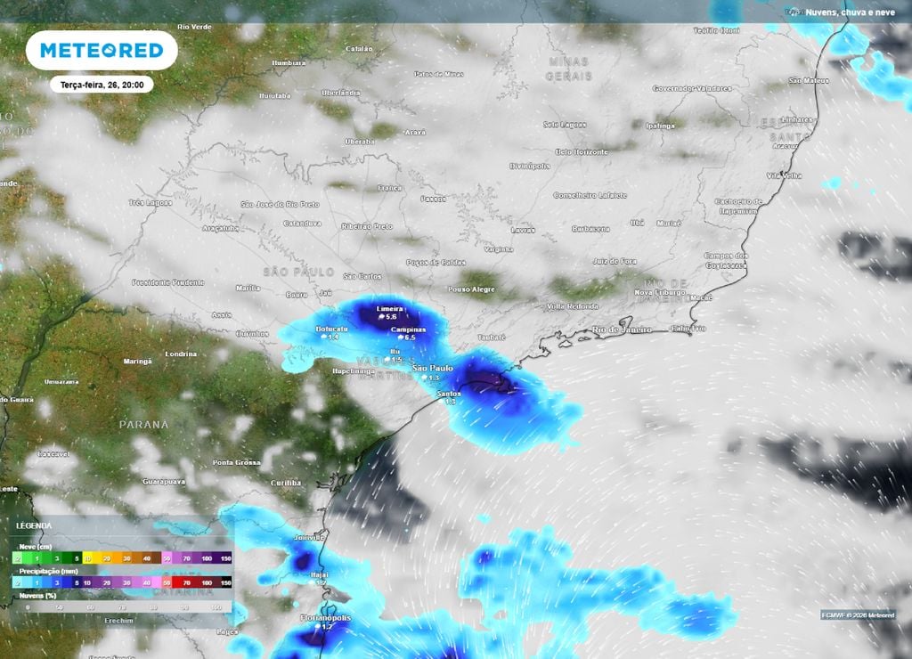 chuvas em São Paulo Previsão de chuva e nebulosidade para a noite da terça-feira, 26 de maio.