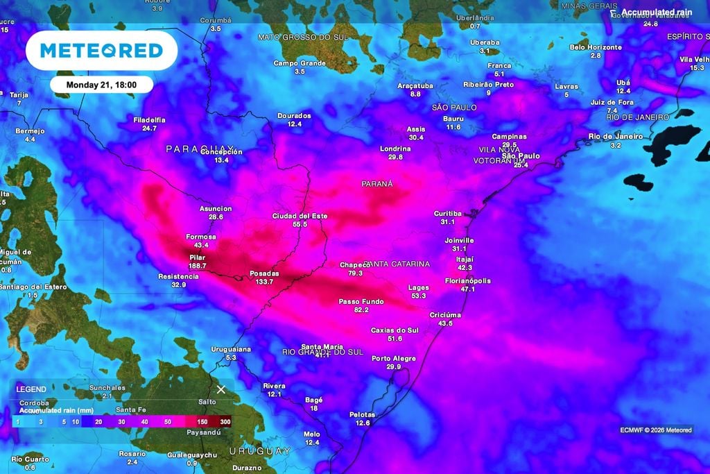 chuva, acumulada, previsão Previsão de chuva acumulada até segunda-feira, 21 de setembro.