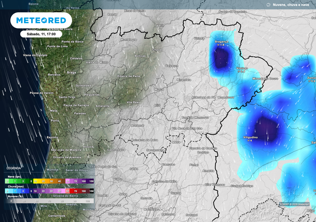Ao longo da tarde de sábado, a instabilidade intensifica‑se sobretudo no leste do distrito, originando aguaceiros localizados e por vezes moderados.
