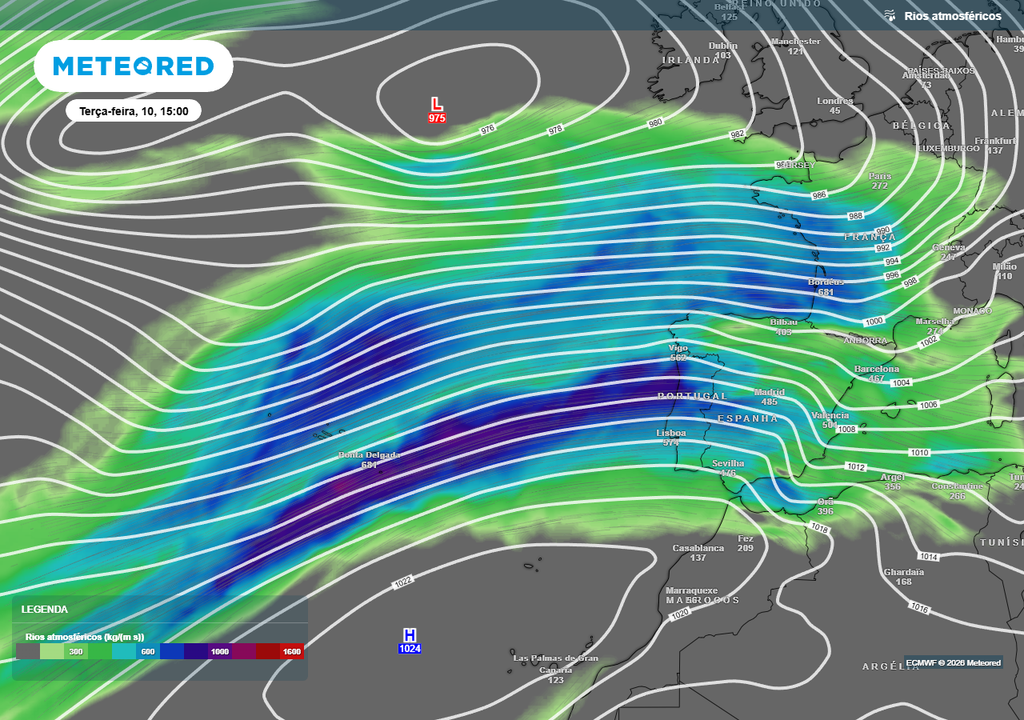 No início da próxima semana um novo rio atmosférico irá atingir o Sudoeste Europeu.