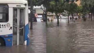 Chuva intensa em Bel&eacute;m, no Par&aacute;, acumula mais de 35 mm e deixa &ocirc;nibus submerso; veja imagens