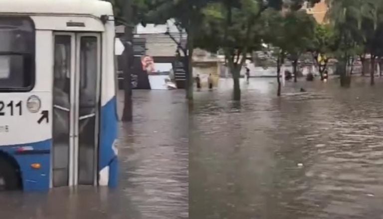 Chuva intensa em Bel&eacute;m, no Par&aacute;, acumula mais de 35 mm e deixa &ocirc;nibus submerso; veja imagens