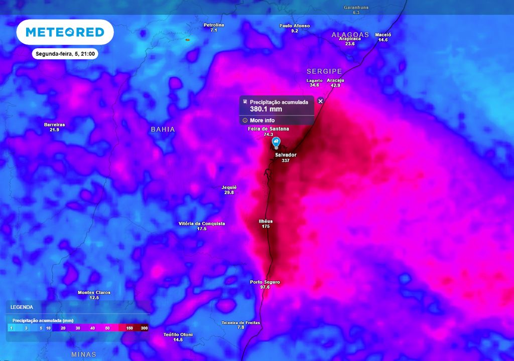 Previsão de acumulados totais de chuva até a segunda-feira. Previsão de acumulados totais de chuva até a segunda-feira.