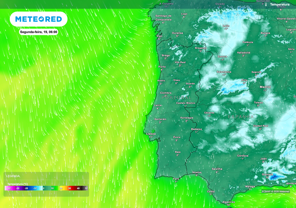 Frio noturno generalizado, com temperaturas mais baixas nas regiões interiores