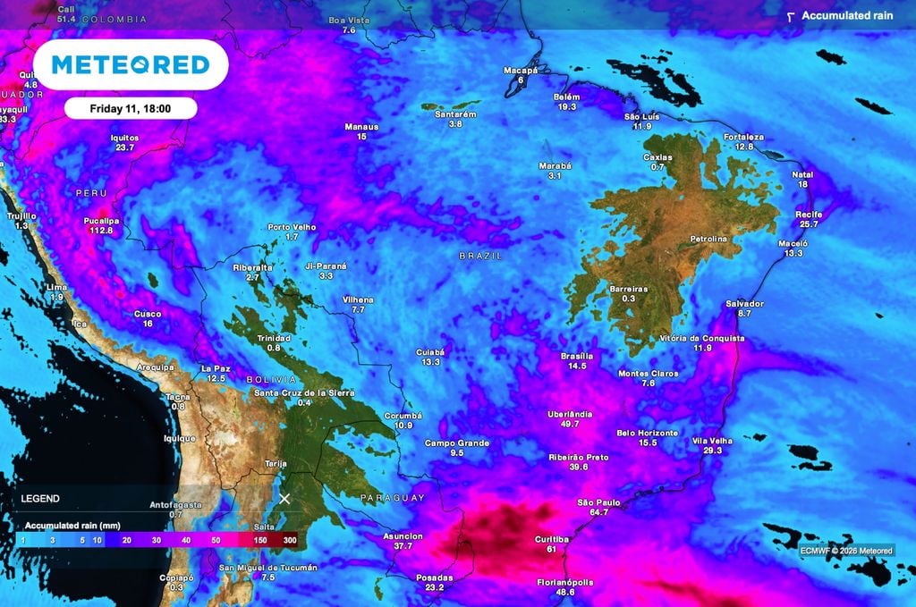chuva, temperatura, MT Previsão de chuva acumulada até sexta-feira (11), às 18h.