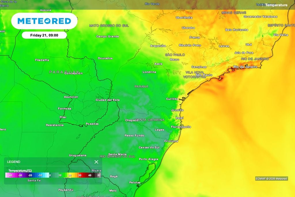 temperatura, seca Previsão de temperatura do ar (°C) para o sexta feira (21).