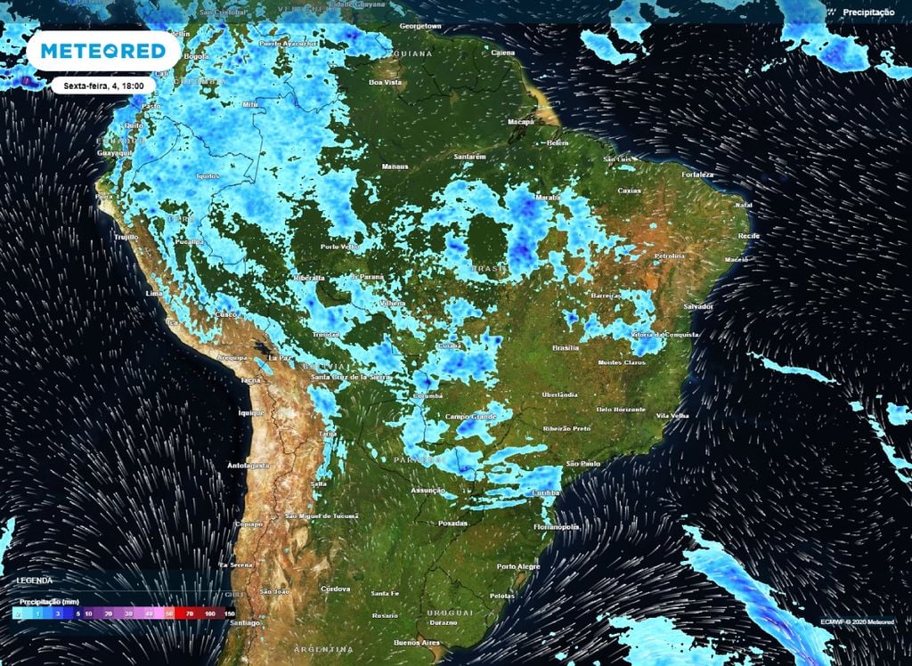 Precipitação sexta. Precipitação prevista para a tarde de sexta-feira (4).