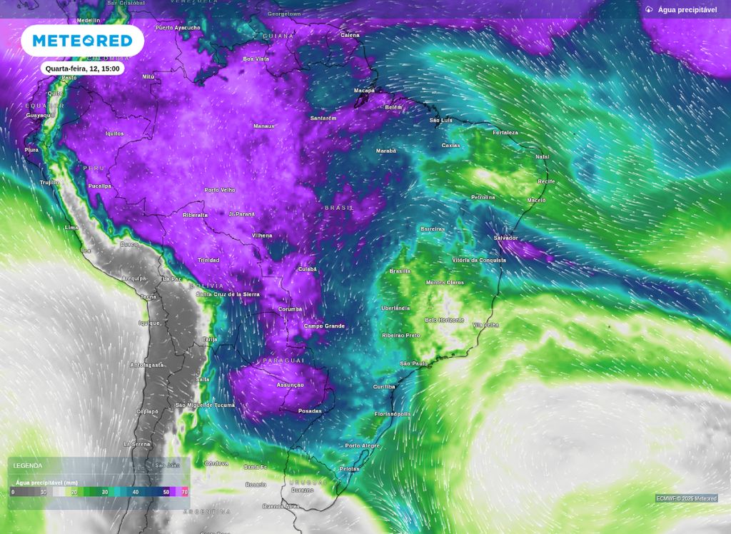 Água precipitável disponível para a tarde desta quarta-feira (12).