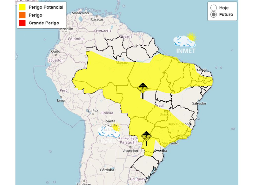 Mapa de alertas do Instituto Nacional de Meteorologia (INMET) para esta terça-feira (28).