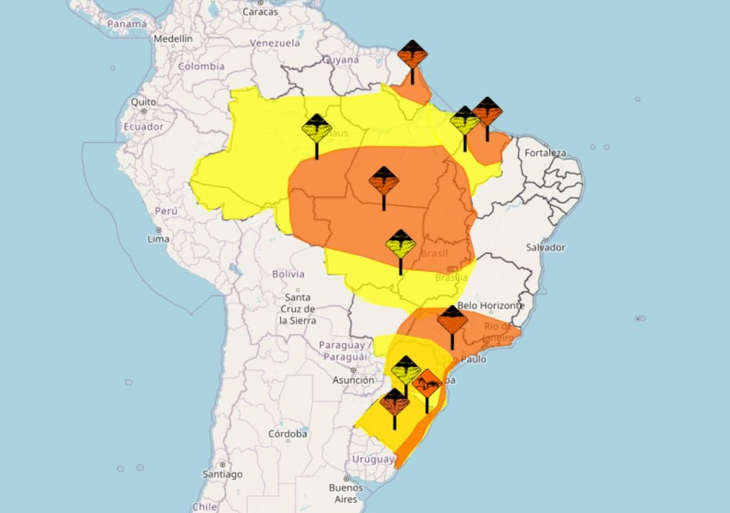 Mapa de alertas emitidos pelo INMET nesta sexta-feira ilustra regiões que serão afetadas pelas tempestades e chuvas intensas ao longo dessa sexta e também durante o final de semana.